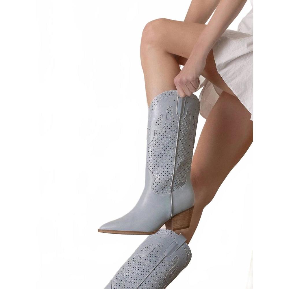 NEW OASIS SOCIETY women's the gabby perforated western boot in blue - Picture 4 of 7